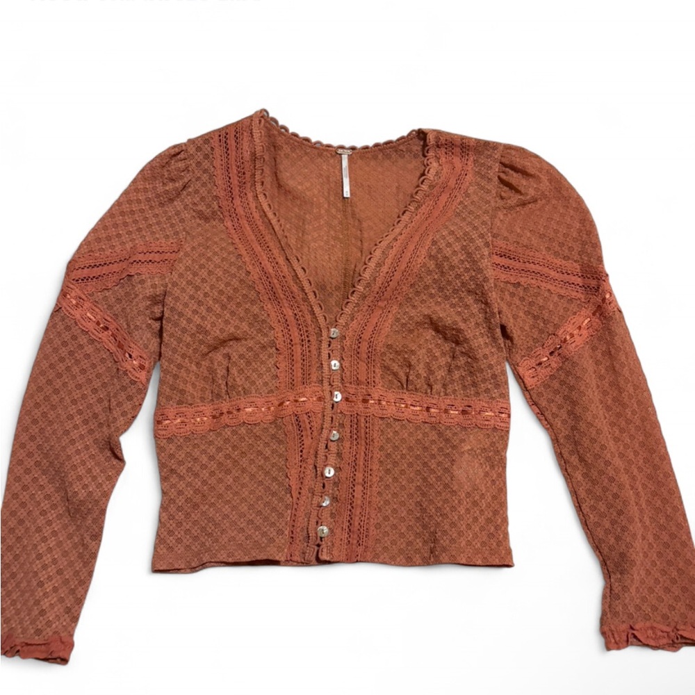 Free People Terracotta Lace Detail Blouse